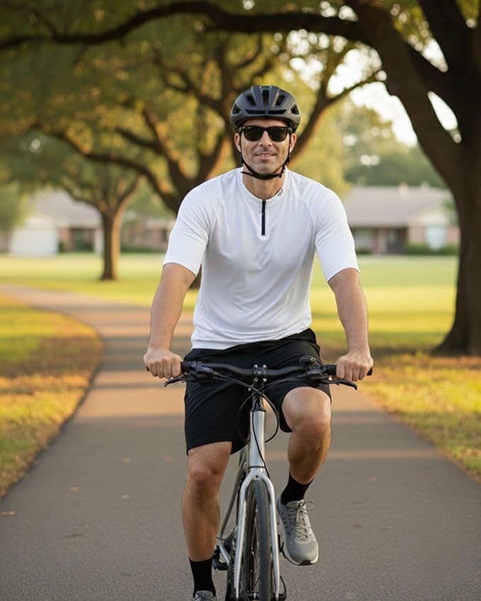 Wulibike Cycling Jersey Men Short Sleeve, Road Bike Shirts 1/4 Zipper with Pockets, Bicycle Clothing Breathable Quick Dry