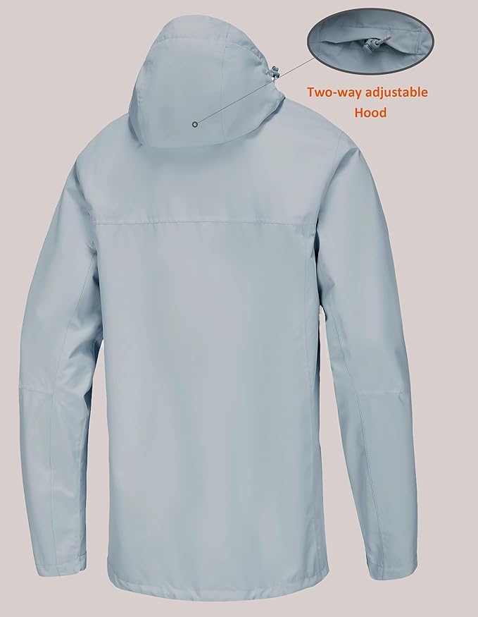 Mens Lightweight Hooded Waterproof Rain Jacket Breathable Raincoat Shell for Outdoor Mountain Hiking