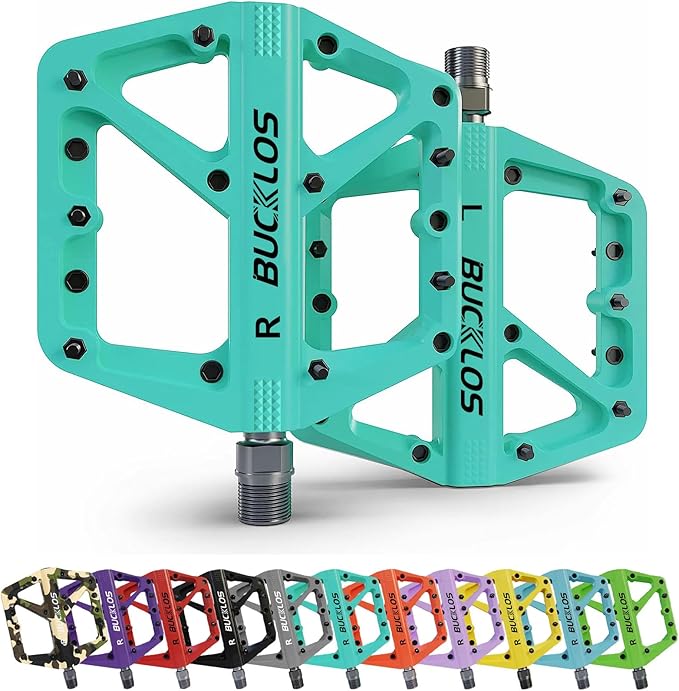 BUCKLOS Mountain Bike Pedals MTB Pedals Flat, Adult Bicycle Road Bike Large Platform Nylon Non-Slip Pedal for Gravel Bike/Hybrid Bike 9/16"