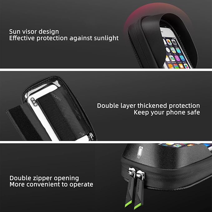 ROCKBROS Bike Phone Bag, Waterproof Large-Capacity Handlebar & Top Tube Phone Pouch for Cycling, Fits Smartphones Up to 6.2 Inches, Storage Case for Road & Mountain Bikes