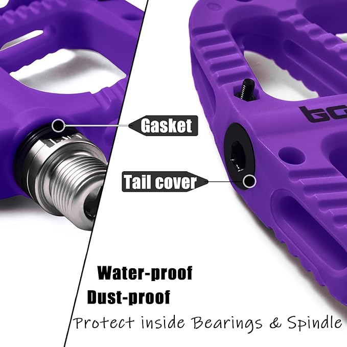 MTB Pedals Flat Mountain Bike Pedals Adult, Light and Wide Nylon Composite Bicycle Platform Pedal w Grippy Pins, 9/16" Cr-Mo Spindle 2 Bearings, Clipless Pedals for BMX Gravel Road E.Bike 9/16"