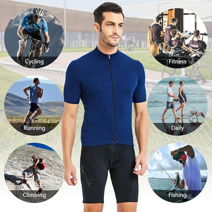 CATENA Men's Cycling Jersey Short Sleeve Shirt Running Top Moisture Wicking Workout Sports T-Shirt