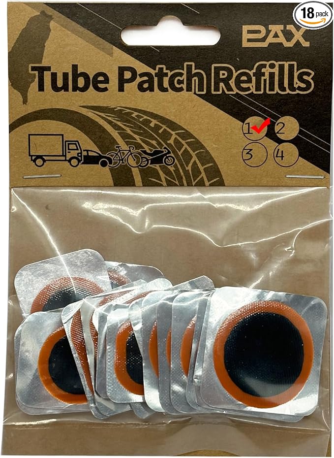 PAX 18 Pcs Inner Tube Patch Refills, 6Pcs 25mm dia, 6Pcs 32mm dia, 6Pcs 24x35mm. Puncture Flat Tire Repair Patch Kit for Bicycle, Motorcycle, Scooter, BMX, ATVs, River Floating, Inflatable Rubber (18)