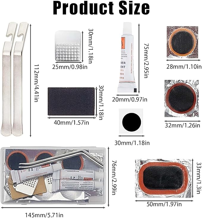 Bike Tire Repair Kit 50 PCS with 30 Vulcanizing Patches, Stainless Steel Tire Levers, Metal Files & Sandpaper, Portable Bicycle Inner Tube Puncture Patch KitMountain, Commuter Bikes