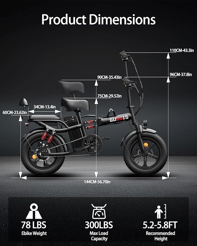 Electric Bike for Adults,750/1000W Motor E-Bike,28/30 MPH,748.8/960 Wh Removable Battery,25-45Miles,16/20in Commuter Ebikes,Full Suspension Electric Bicycles for Adults -2 Seater