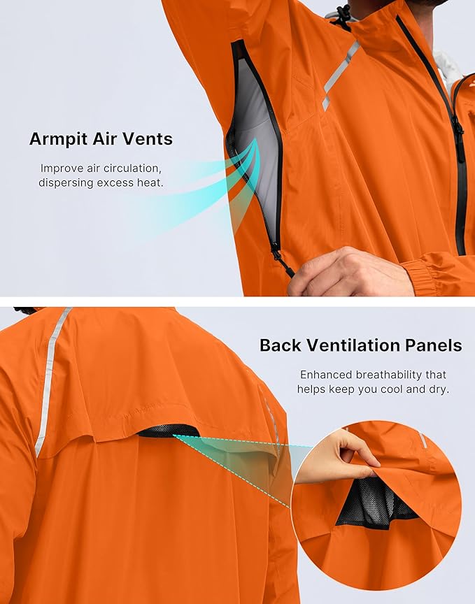Bikewa Men's Cycling Rain Jackets Waterproof Running Bike Windbreaker Lightweight Packable Hooded Jacket