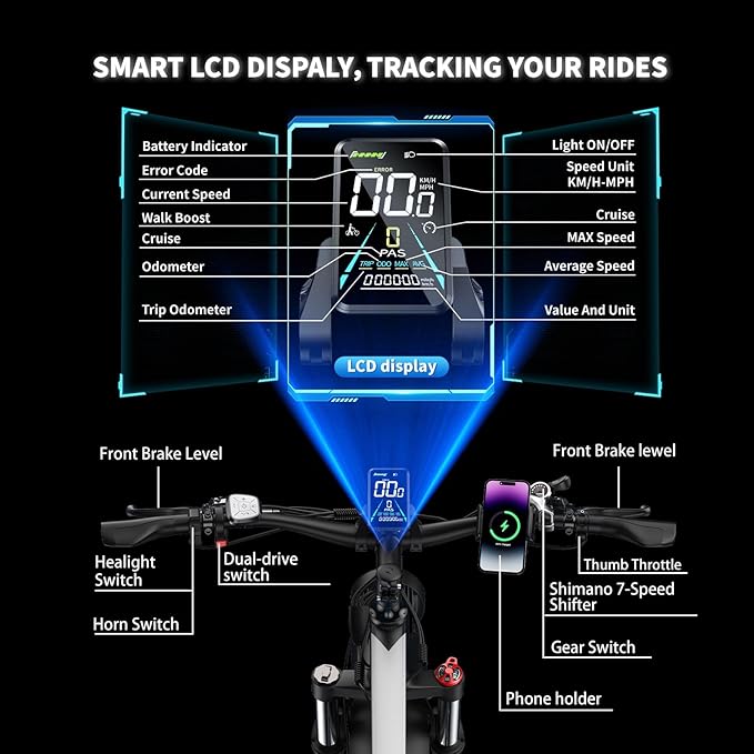 Electric Bike, Max 40-45MPH & 100 Miles, 5000W Peak Dual Motor Adult E-Bike, 52V 32Ah Battery Ebike, 24'' 26" Hydraulic Disc Brakes, Fat Tire All-Terrain Hunting Electric Bike, Full Suspension