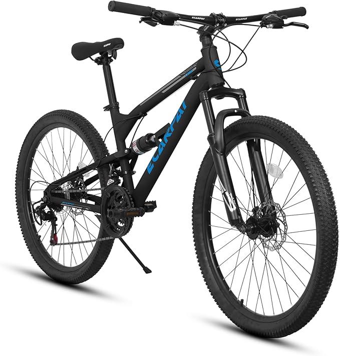 Ecarpat 24/26/27.5 Inch Mountain Bike, Full/Front Suspension Mens Boys Mountain Bike with 21 Speed Steel Frame and Dual Disc Brakes, Adult Sport Bicycle for Trail City Road, Gift Choice