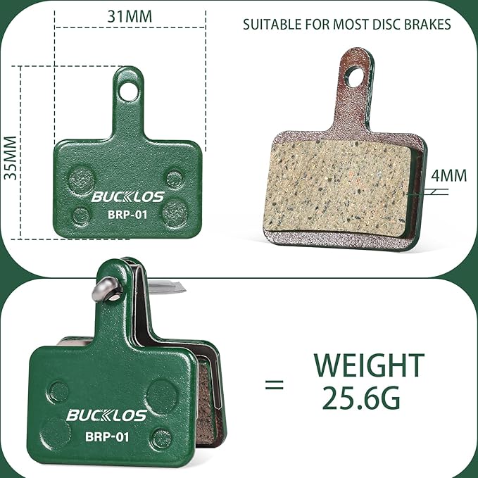BUCKLOS Bike Disc Brake Pads for TRP Tektro Shimano MT200 Deore Br-M575 M525 M515 T615 T675 M505 M495 M486 M485 Ridstar Q20,Bicycle Disk Brakes Pads for Mountain Bike/Electric Bike/Road/Scooter/Ebike