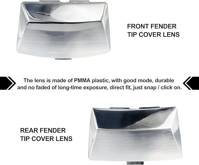 NTHREEAUTO Front Rear Chrome Fender Light Lens Fender Tips Mud Guards Covers w/LED Bulbs Compatible with Harley Electra Glide Ultra Classic Road King Softail FLHR FLSTC FLHTC(Mirror Shell)