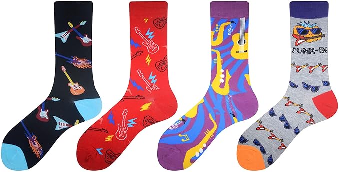 Cansok Men's 2/4 Packs Fun Crazy Novelty Dress Crew Socks