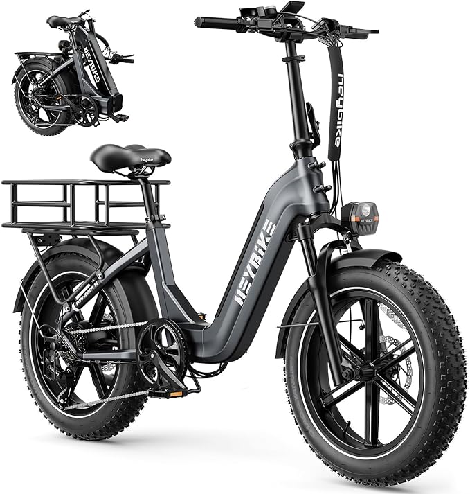 Heybike Ranger Foldable Electric Bike for Adults, 1200W/1800W Peak Motor, 28/32MPH E Bike, 55/90 Miles Range, 20"x4.0" Fat Tire Ebike with Removable Battery, Hydraulic Brakes for Snow, Beach,Commuting