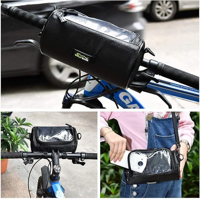 Bike Handlebar Bag, Waterproof Phone Cycling Mount Front Bags, Bicycle Storage Bag with Removable Shoulder Strap, 6 inch Transparent Pouch, Best Gift