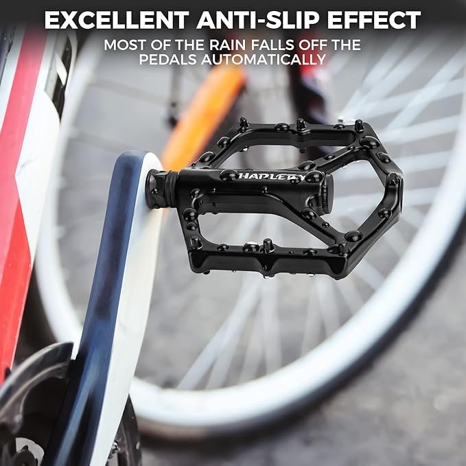 Hapleby Premium Bike Pedals of 9/16 Inch, Professional Mountain and Road Bike Flat Pedal with 2 Sealed Bearings, Wide Paltform and Lightweight of Bicycle Pedals, Come with Pedal Wrench 1PCs