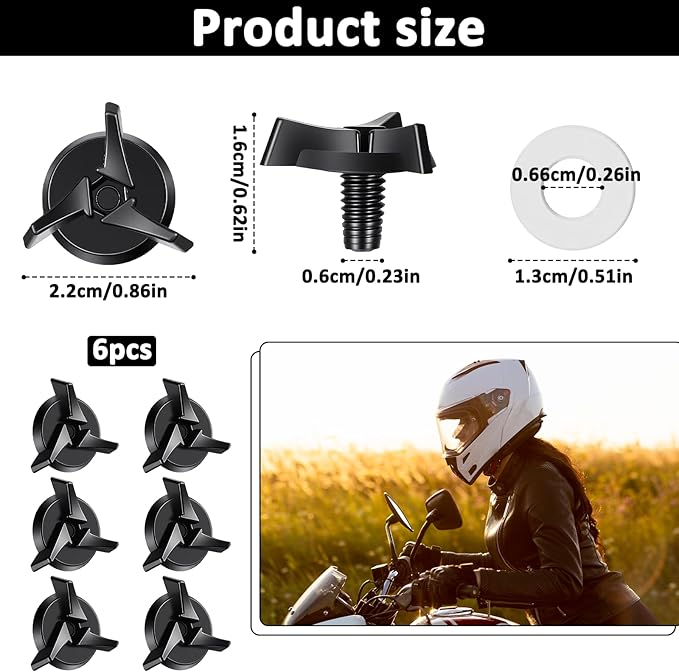 6 PCS Motorcycle Helmet Screws, Motorcycle Helmet Visor Screws with 6 PCS Clear Gasket, Helmets Accessories, Visor Screw Kit (Black)