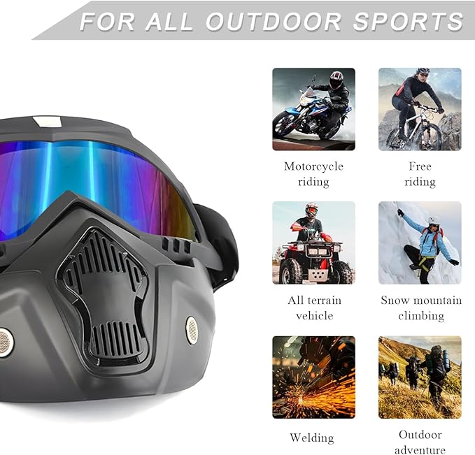 Motorcycle Helmet Goggles, Fog-Proof Goggle Face Protection Mask, Riding Racing Goggles For Men Women (Colorful)