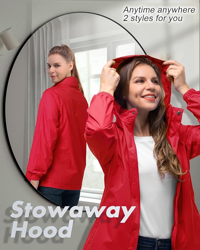33,000ft Women's Rain Jacket Waterproof Lightweight Packable Raincoat with Hood for Golf Hiking Travel Windbreaker