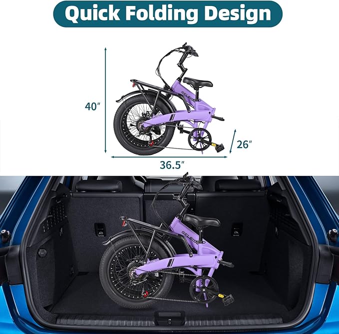 Folding Electric Bike for Adults, 20"×3.0 Fat Tire Electric Bicycle, 374.4Wh Battery Ebike, 20MPH Electric Cargo Bike with LCD Color Display & 6 Speed Gears (Fits for 5'0"+)