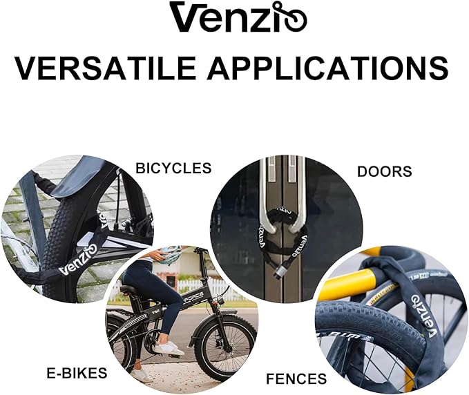 Venzio Heavy Duty Bike Chain Lock, 6mm Steel Security Chain with 2 Keys, 4FT (1200mm) Anti-Theft Bicycle Lock, Waterproof Sleeve and Zinc Alloy Cylinder for Bike, E-Bike, Scooter, Door, Fence