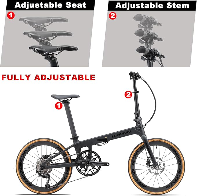 KABON Full Carbon Folding Bike, Lightweight 20 Inch Carbon Fiber Frame Foldable Bike with 11 Speed Hydraulic Disc Brake Bicycle with Carbon Wheelset