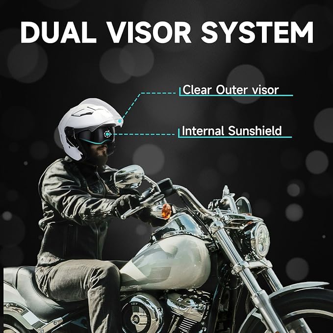 TCT-MOTORPARTS Adult Dual Visors 3/4 Open Face Motorcycle Helmet Motorbike Racing Street Bike Helmets DOT Approved Pearl White X-Large