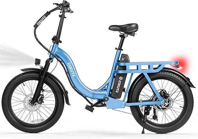 1200W Peak Folding Electric Bike for Adults, 28MPH 48V 10.4Ah Removable Battery, 55-Mile Range, 20"x3" Fat Tire, Step-Thru Ebike with Basket 7-Speed – Commuter E-Bike