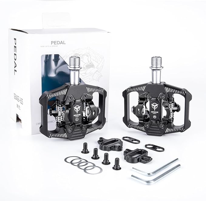 Mountain Bike Pedals - Dual Function Flat and Clipless Pedal - 3 Sealed Bearing Platform Pedals Compatible with SPD, Bicycle Pedals for BMX Spin Exercise Peloton Trekking Bike