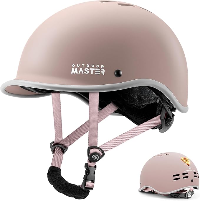 OutdoorMaster Bike Helmet for Adults,Adjustable Cycling Helmet with Light for Men & Women - Safety Certified for Bicycle Skateboard Road Bike Skating Roller Commuting Helmet