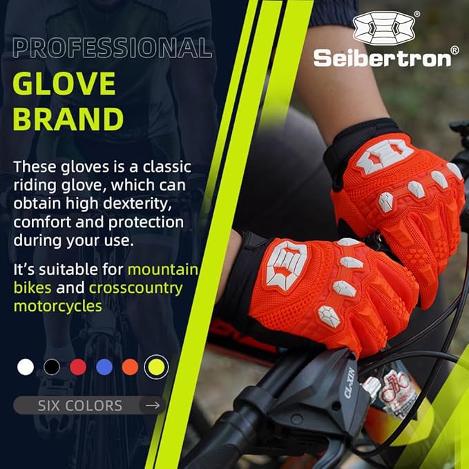Seibertron Unisex BMX MX ATV MTB Racing Mountain Bike Bicycle Cycling Off-Road/Dirt Bike Gloves Road Racing Motorcycle Motocross Sports Gloves Touch Recognition Full Finger Glove