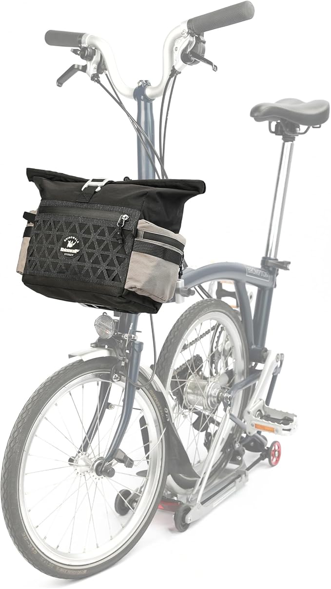 Rhinowalk Bike Handlebar Bag for Brompton Folding Bike Quick Release Bicycle Front Bag with Shoulder Strap Rain Cover for Urban Cycling (Black-2)