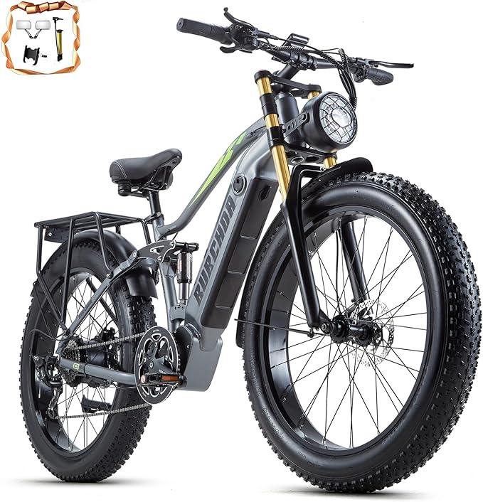 Electric Bike for Adults 1500W Peak 30 MPH E-Bike 70-140 Mile, 48V 20/40 Ah Removable Battery, 26" Fat Tire Electric Dirt Bike, Full Suspension, Dual Hydraulic Disc Brakes, 7 Speed