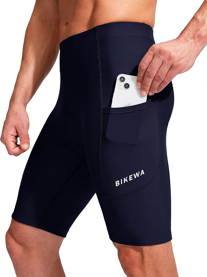 Bikewa Men's Bike Shorts 3D Padded Cycling Road Biking Mountain Riding Biker Bicycle UPF 50+ Cycle Shorts Zipper Pockets