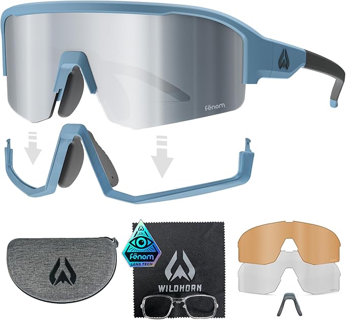 Wildhorn Radke MTB Cycling Glasses, UV400 Sports Ski Running Sunglasses for Women & Men, Baseball Glasses w/3 Swap Lenses