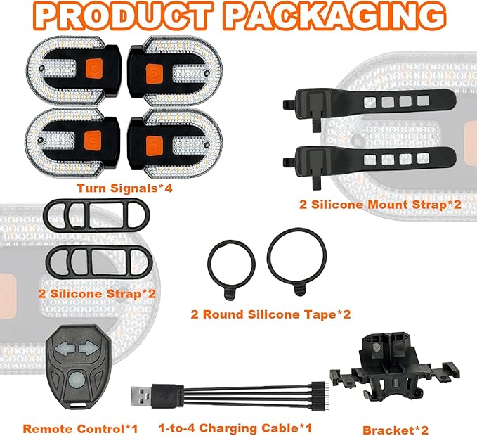 Bike Tail Light with Turn Signal, Bicycle Turn Signals Rear Bike Light Remote Control USB Rechargeable Split 5 Modes Waterproof Bike Taillights Can be Mounted on Front and Rear (4 PCS)