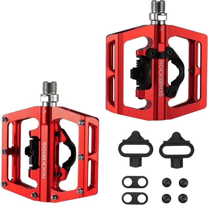 ROCKBROS MTB Mountain Bike Pedals Compatible with SPD Mountain Bike Dual Function Sealed Clipless Aluminum Bicycle Flat Platform 9/16" Pedals with Cleats for Road, MTB, Mountain Bikes