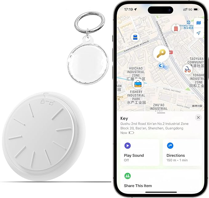 Hidden GPS Tracking Devices,Real Time GPS Tracker for Vehicles Work with Apple Find My(iOS Only),Car GPS Tracker with Magnetic Case,No Monthly Fee,No SIM Card Required (Waterproof White,1PCS)