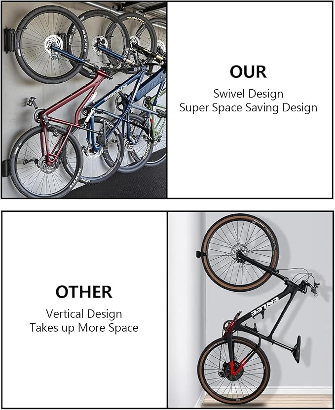 4 Pack Swivel Bike Wall Mount, Bike Hangers for Garage, Space-Saving Vertical Bike Rack, Sturdy Bike Storage Rack Holds Up to 66lbs, Easy to Install.