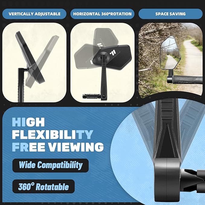 Bar End Bike Mirror 360° Adjustable Foldable Bicycle Rear View Mirror fits 15-20mm Inner Diameter, For Road Mountain E-Bike Scooter Adult（Universal for Left And Right）