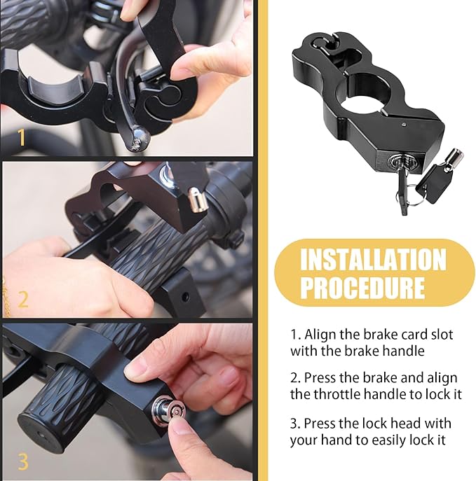 1 PC Motorcycle 5.32" x 2.36" Handlebar Brake Lock, Alloy Anti-Theft Waterproof Rust-Proof Roller Pin Lock Handlebar Lock, Modification Repair Accessory for Motorcycles, Bicycles (Black)