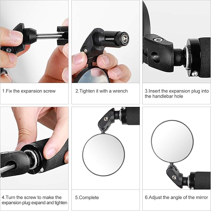 2 Pack Bicycle Rearview Mirror Bike Bar End Mirror Adjustable Bending Handlebar Bike Mirror Rotatable HD Bike Wide Angle Acrylic Convex Mirrors for Mountain Road Bicycle Moped Cycling