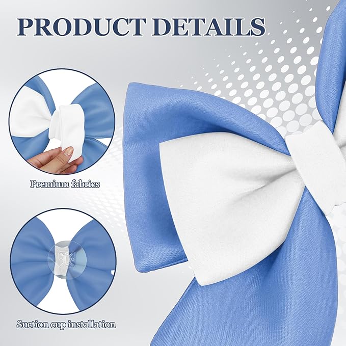 Bow Helmet Accessory, 8.07"x11.22" Stylish Motorcycle Helmet Bow Decoration for Women, Removable Cute Fashion Ribbon Bows Ornament for Motorcycle Scooter E-Bike Helmets (Blue+White)