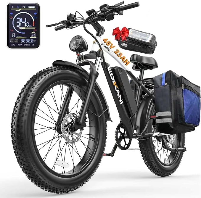 EDIKANI 26" Electric Bike for Adults, Peak 1500W 34MPH Fast E Bike for Men, 100 Miles Fat Tire Ebike for Adults Electric with 864WH/1104WH Removable Battery, UL E Bicycle with Brake Light