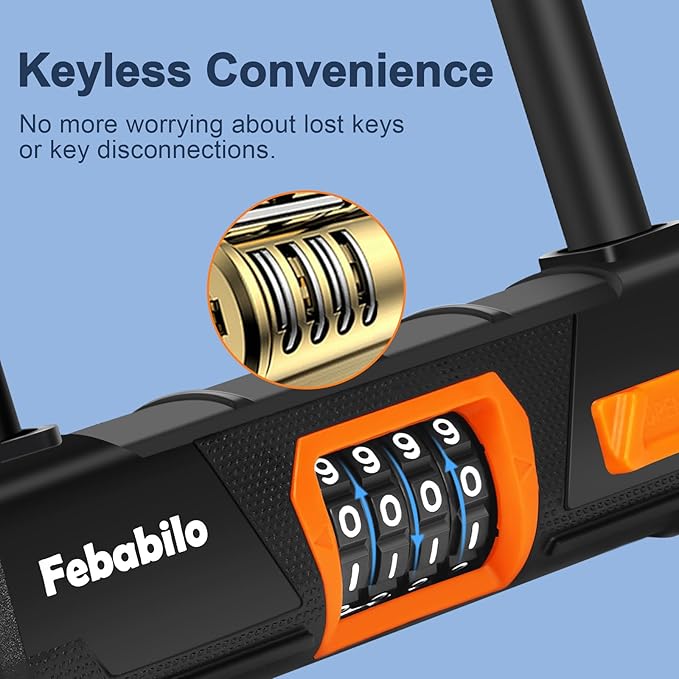 Bike Locks Heavy Duty Anti Theft,4 Digit Combination Ebike u Lock with Cut-Proof Security 4FT x 8mm Chain,Combo Large U Shape Lock for Motorcycle,Scooter,Bicycle,Electric,Moped