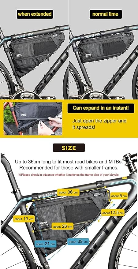 GORIX Bike Triangle Bag Frame Bag Top Tube Bag Expandable 3.5L Waterproof Cycling Road Mountain Bicycle (GX-FB PELICAN)