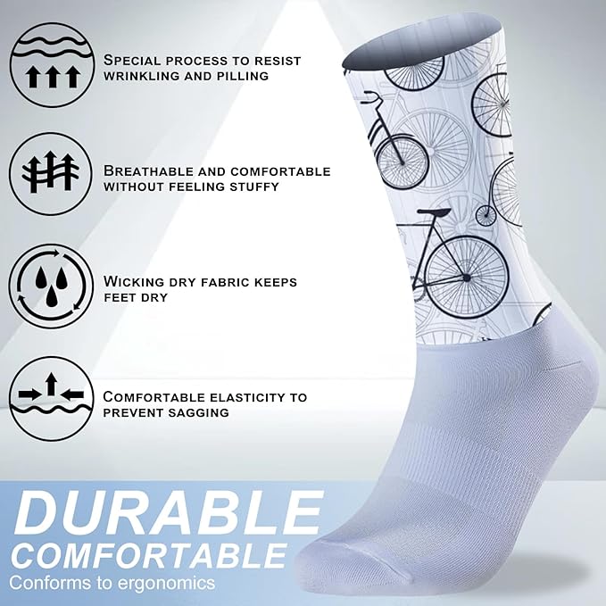 Cycling Socks Athletic Crew Socks Breathable Cushioned Compression Running Hiking Socks For Mens Womens