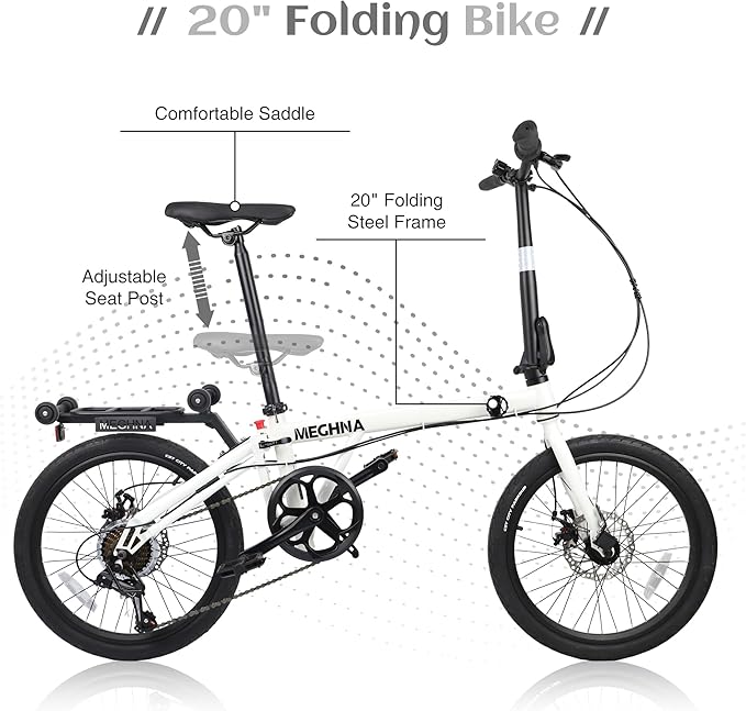 20 Inch Folding Bike for Adults, 7-Speed Shimano Gears & Dual Disc Brakes, Steel Frame,Compact Foldable Design- Perfect for Commuting/Travel
