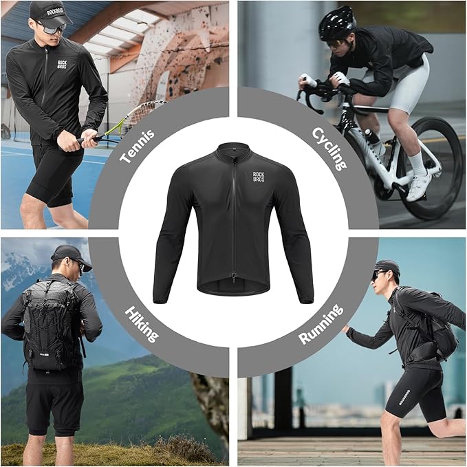 ROCKBROS Cycling Jackets for Men Breathable and Cooling Lightweight Long Sleeve Cycling Jersey Running Windbreaker