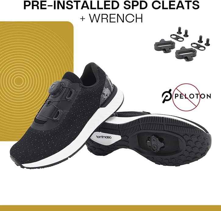 Tommaso Women's Cycling Shoes with Pre-Installed SPD Cleats — Easy to Walk-in Ventilated SPD Cycling Shoes for Women's Spin Classes and Indoor Bikes — Comfortable on Foot and Toebox.