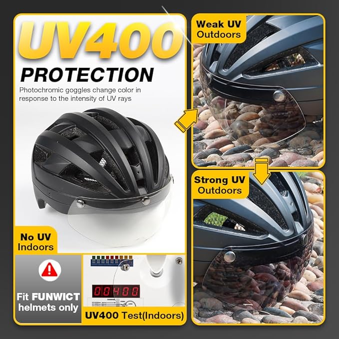 Magnetic Bike Helmet Goggles, Removable/Detachable Sun Visors Shield for Cycling Bicycle Helmet FW001