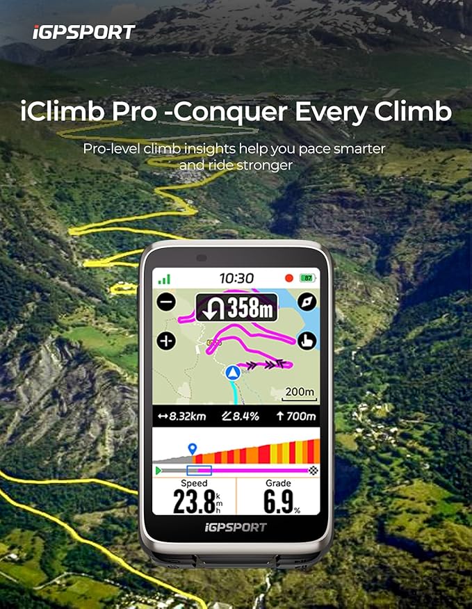iGPSPORT BiNavi Bike Computer, 3.5‘’ Touch Screen Map Navigation Music Control Climb Tips, Wireless GPS Cycling Computer